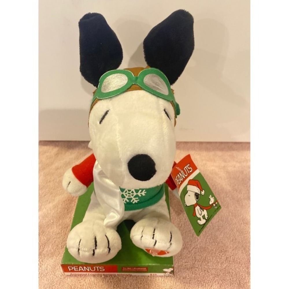 Peanuts Snoopy Flying Ace Animated Christmas Plush‎ Dandee Snowflake Sweater NWT